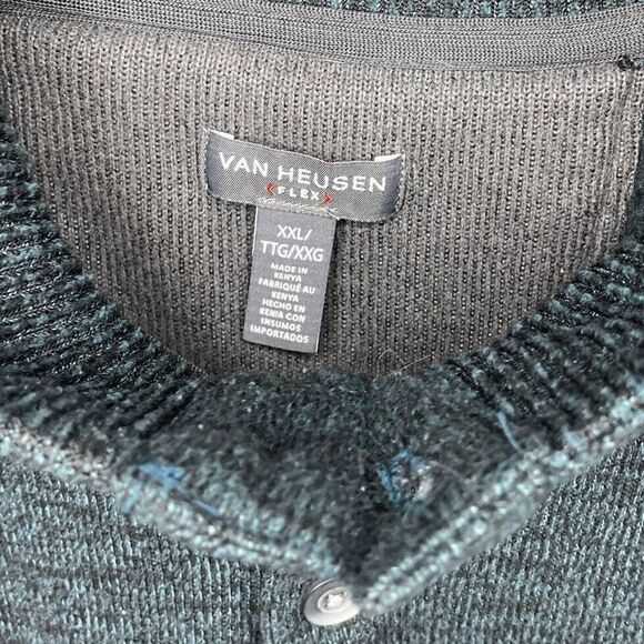 VAN HEUSEN Sweater Mens XXL 1/4-Zip Knit Pullover Fleece-Lined Button Charcoal - Picture 5 of 7